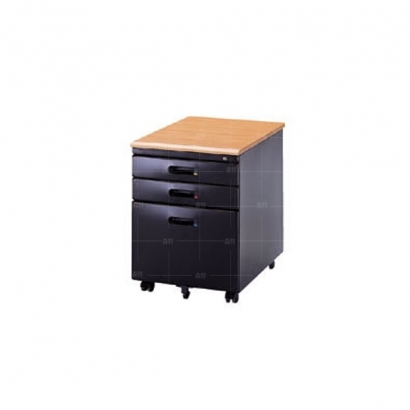 標準型矮活動櫃黑-木紋頂板